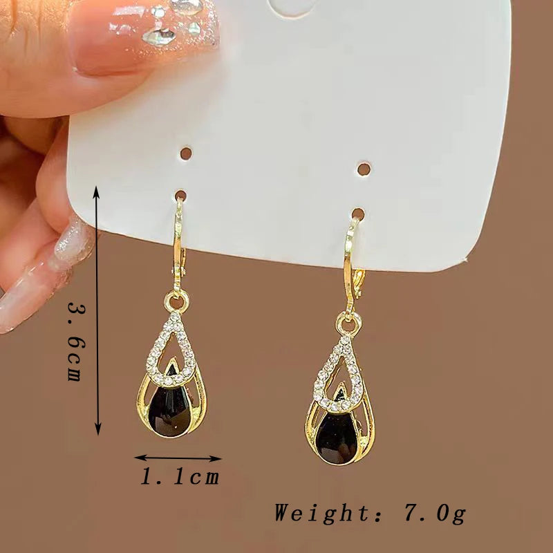 💎 Black & Gold Drop Hoop Earrings