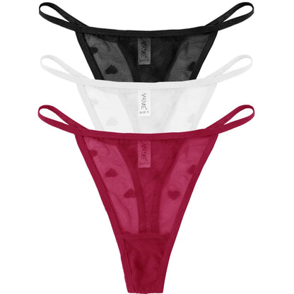 ❤️ 3PCS Sheer Lace Heart Thongs – Romantic & Sultry Set