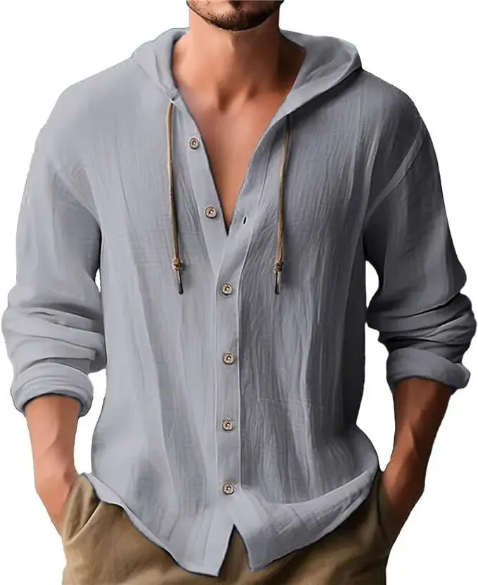 🌿 2025 Men’s Cotton Linen Hooded Shirt