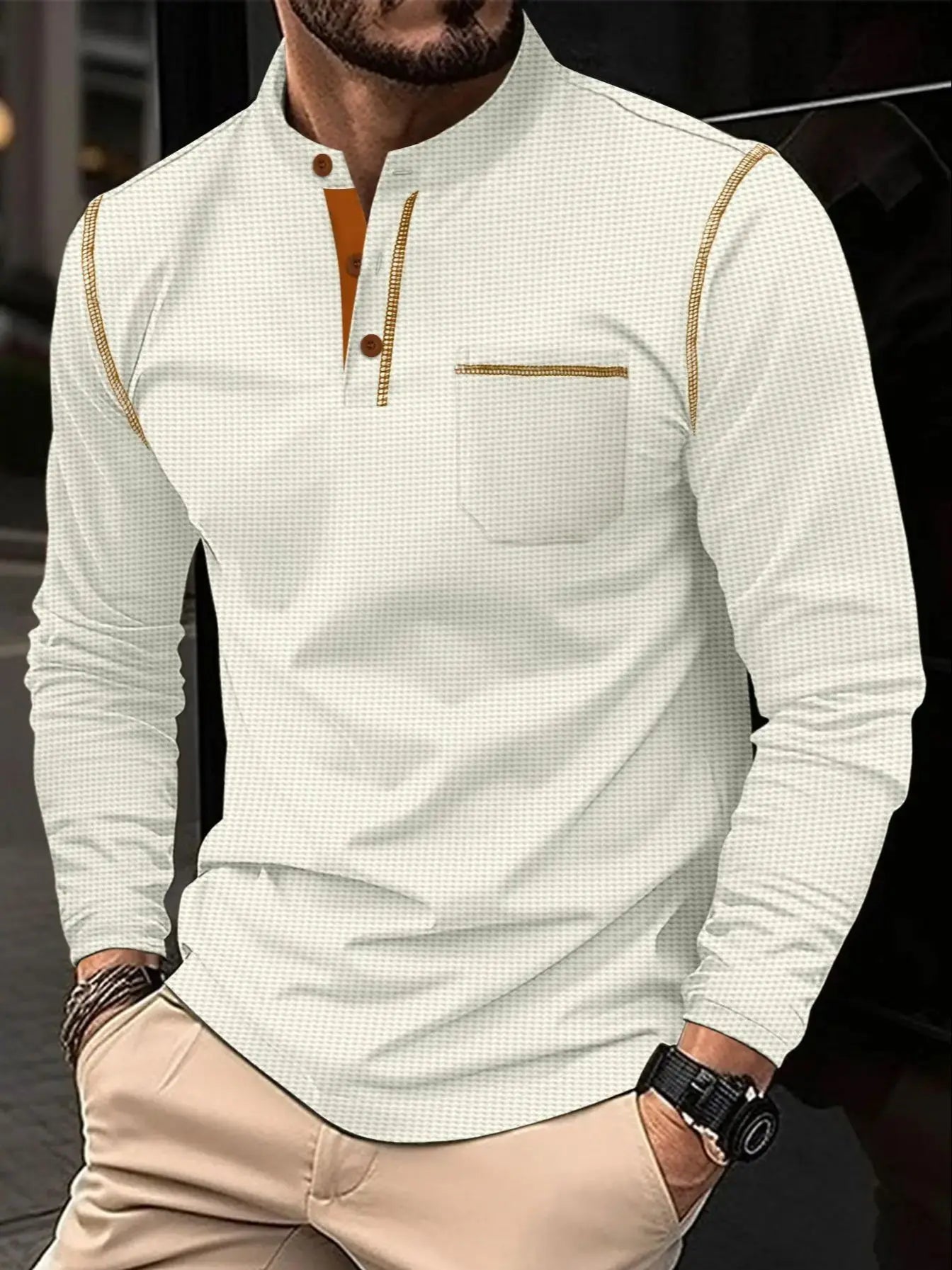 🧵 Men’s Waffle Knit Henley Shirt