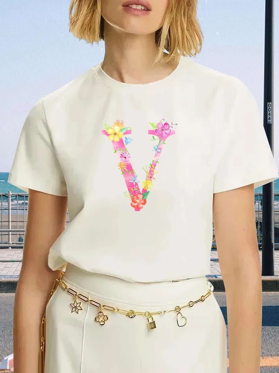 🌸 Women’s Letter V Floral Print T-Shirt