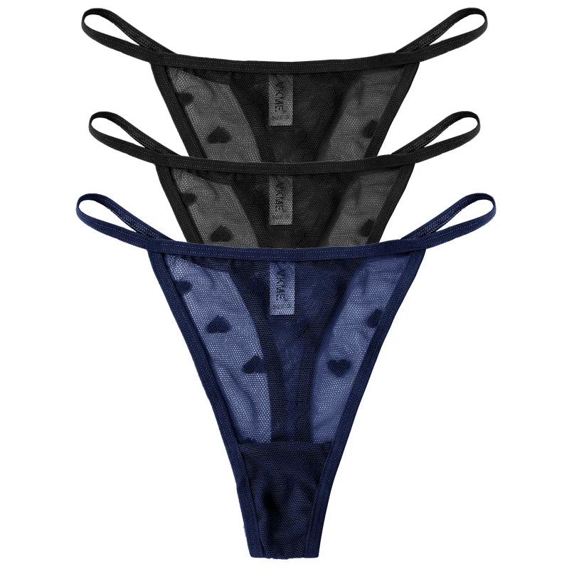 ❤️ 3PCS Sheer Lace Heart Thongs – Romantic & Sultry Set