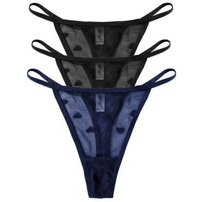 ❤️ 3PCS Sheer Lace Heart Thongs – Romantic & Sultry Set