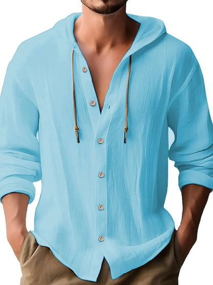 🌿 2025 Men’s Cotton Linen Hooded Shirt